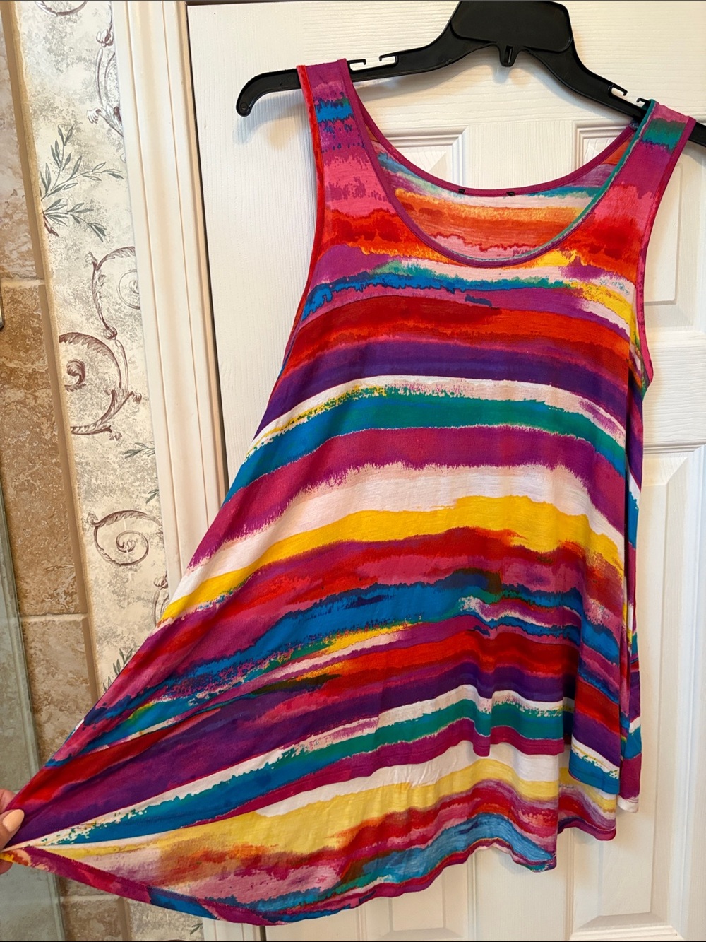 L/XL Colorful Striped Sleeveless High-Low  Swing Tank